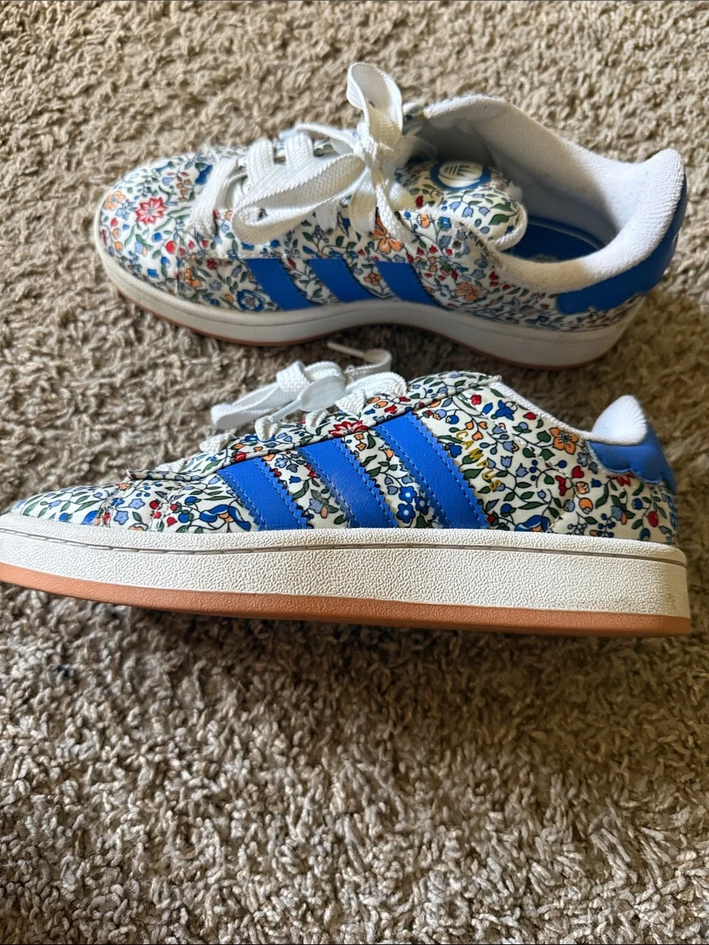 adidas Kids Floral Sneakers in Blue and White with Multicolor Floral Print